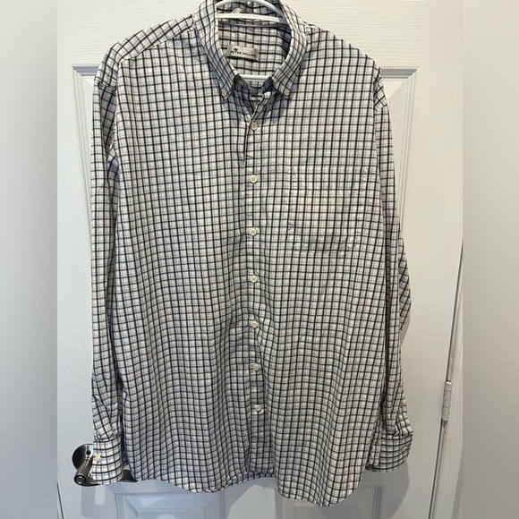 Peter Millar Casual Button Plaid Shirt White Pocket Large 100%Cotton Long Sleeve - Picture 1 of 4
